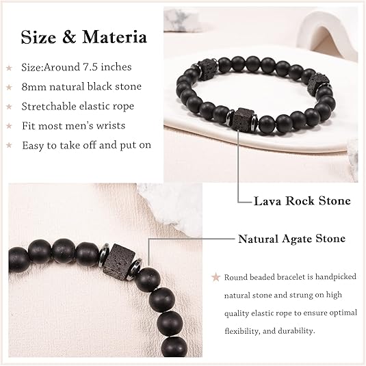 RENACO GIFT COMPANY - Handmade Bead Bracelet for Dads – Stylish, Meaningful Gift for Fathers – Natural Stone Beads with Adjustable Fit – Perfect for Birthdays, Father's Day, or Everyday Wear!