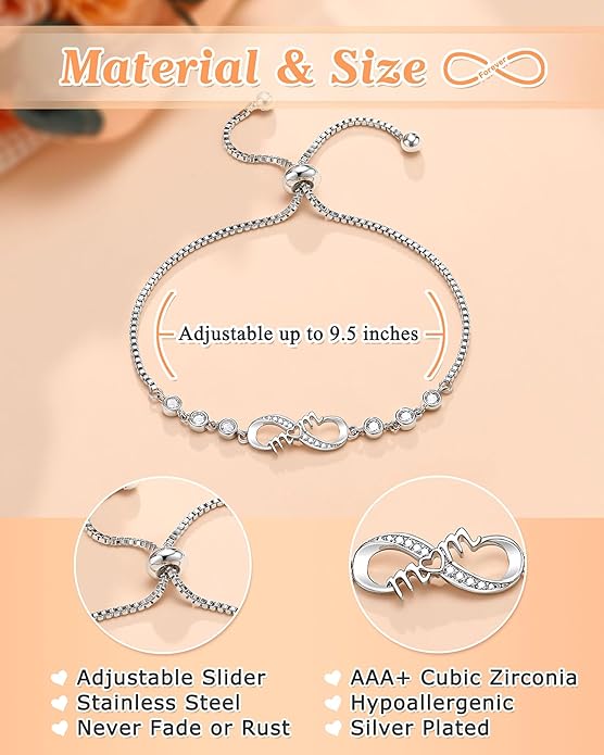 RENACO GIFT COMPANY - Personalized Mother-Daughter Bracelet – Engraved "I Love You Mom" Charm with Heart Beads – Perfect Gift for Mom on Birthdays, Christmas, or Mother’s Day