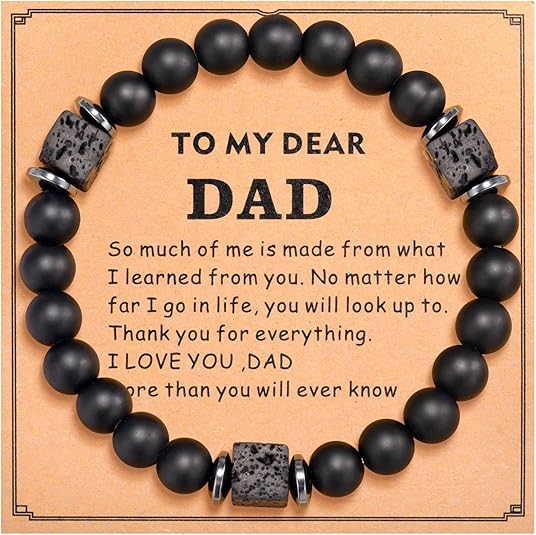 RENACO GIFT COMPANY - Handmade Bead Bracelet for Dads – Stylish, Meaningful Gift for Fathers – Natural Stone Beads with Adjustable Fit – Perfect for Birthdays, Father's Day, or Everyday Wear!