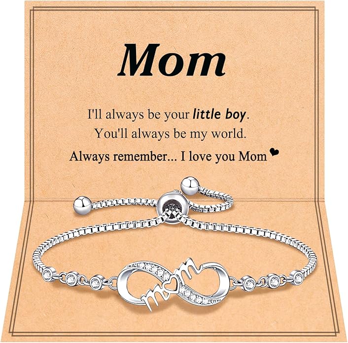 RENACO GIFT COMPANY - Personalized Mother-Daughter Bracelet – Engraved "I Love You Mom" Charm with Heart Beads – Perfect Gift for Mom on Birthdays, Christmas, or Mother’s Day