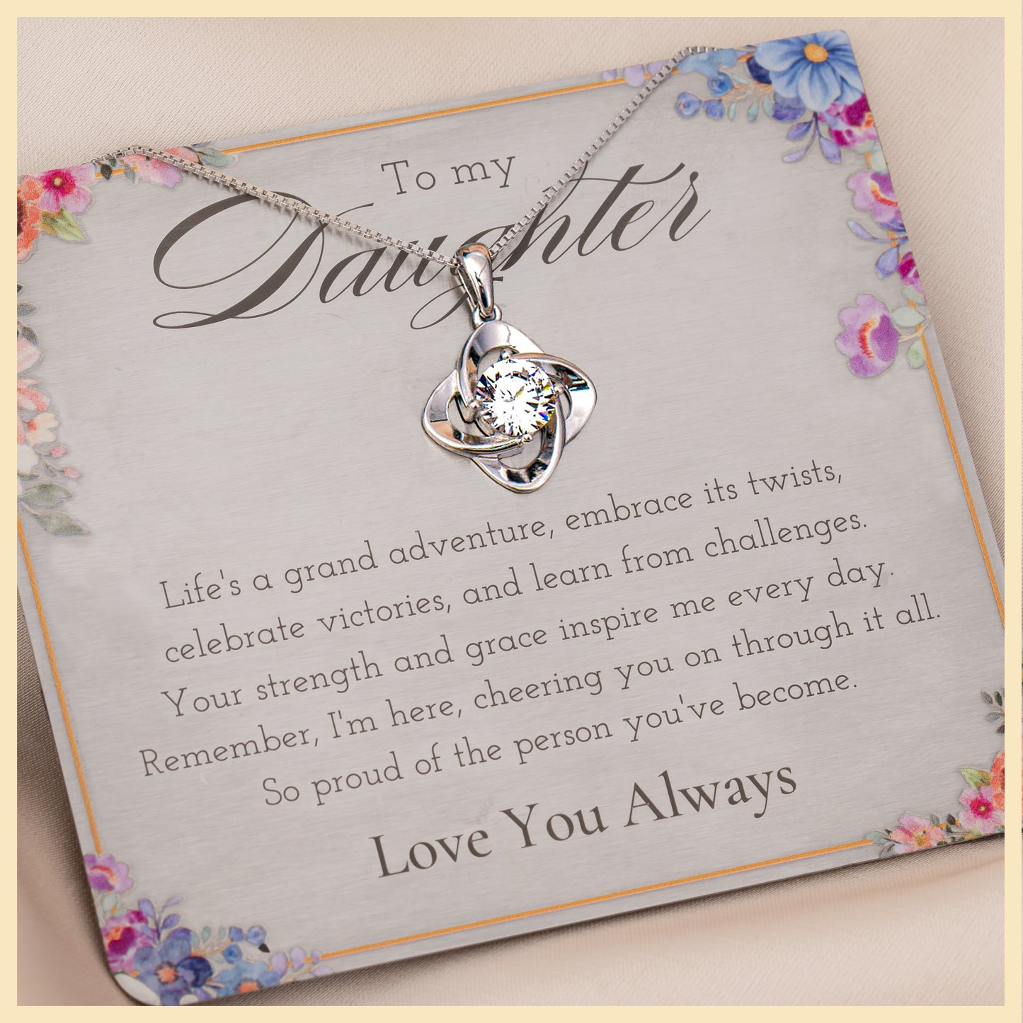 RENACO GIFT COMPANY - S925 Silver Necklace with Sentimental Message Engraved on Steele Plaque - Father to Daughter Gift