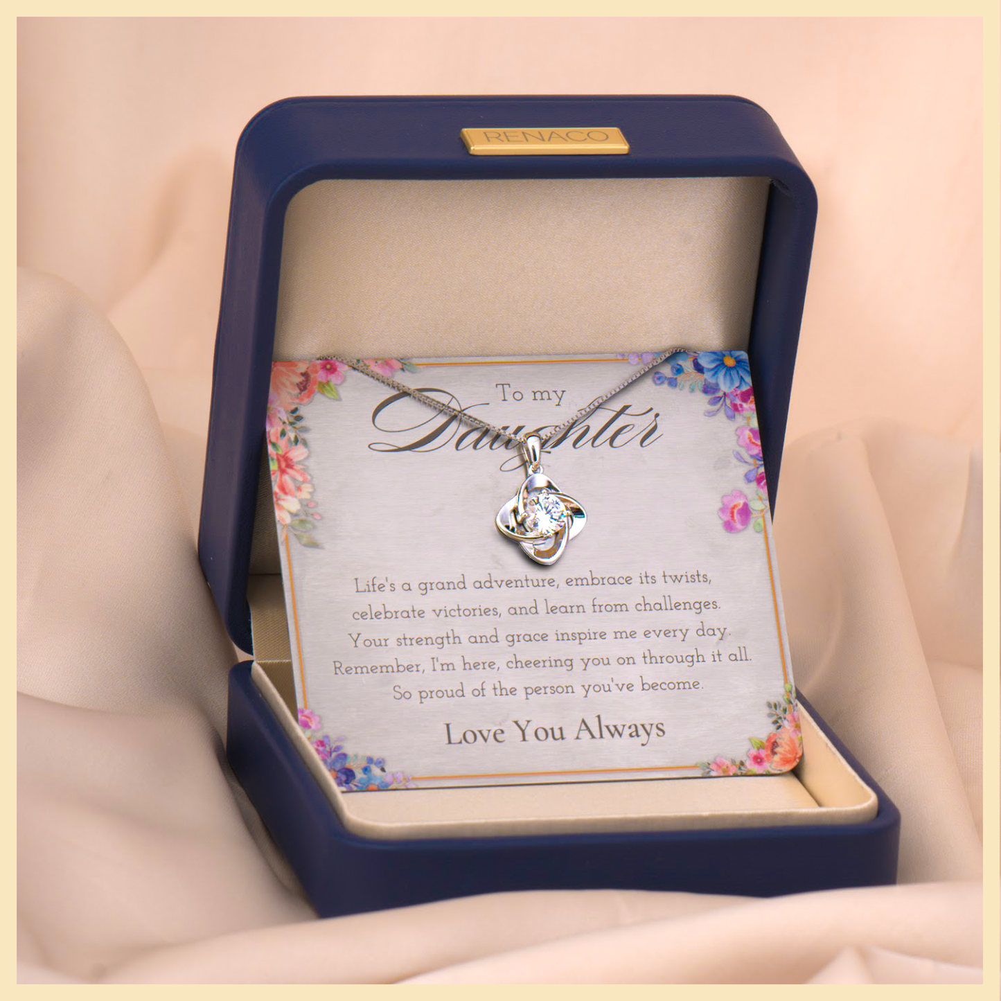 RENACO GIFT COMPANY - S925 Silver Necklace with Sentimental Message Engraved on Steele Plaque - Father to Daughter Gift